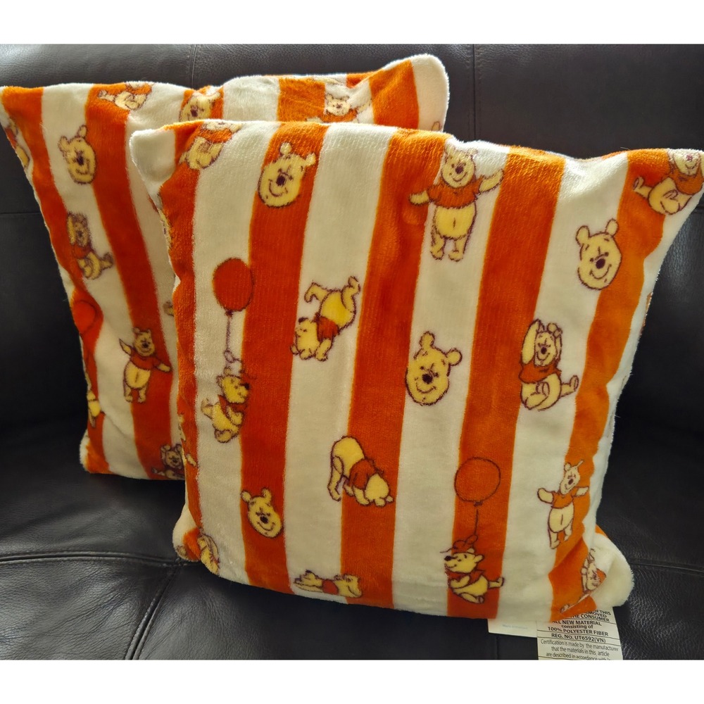 Disney Winnie the Pooh Orange Striped Plush Throw Pillows The Big One Kids Set 2